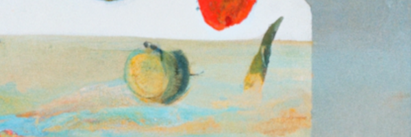 Aquarell-Detail: Apfel und Boot im Wasser