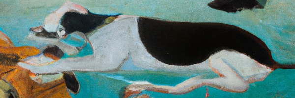 Aquarell-Detail: Hund auf türkisem Untergrund