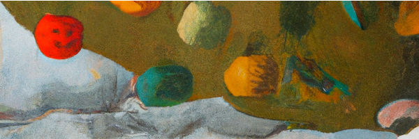 Watercolour detail: still life with fruit